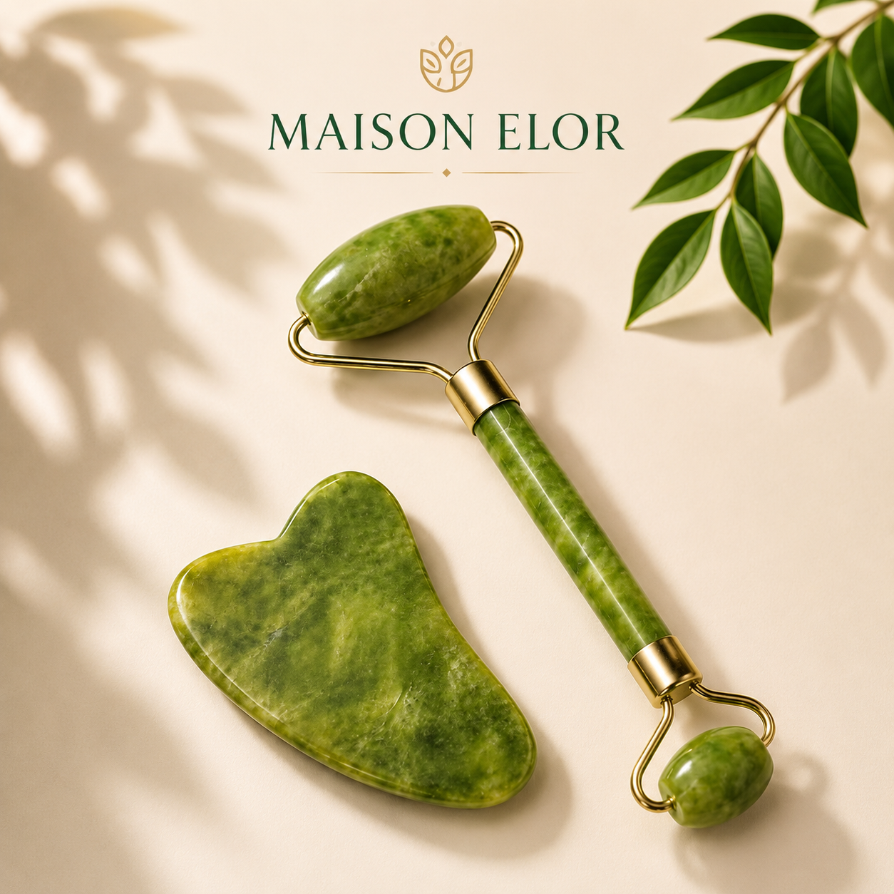 Roller de Jade Vert & Gua Sha — Duo Sacré Anti-âge